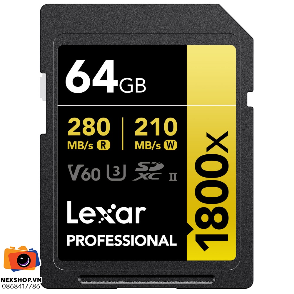 Thẻ nhớ Lexar 64GB Pro 1800x V60 SDXC UHS-II U3 280MB/s | Chính hãng