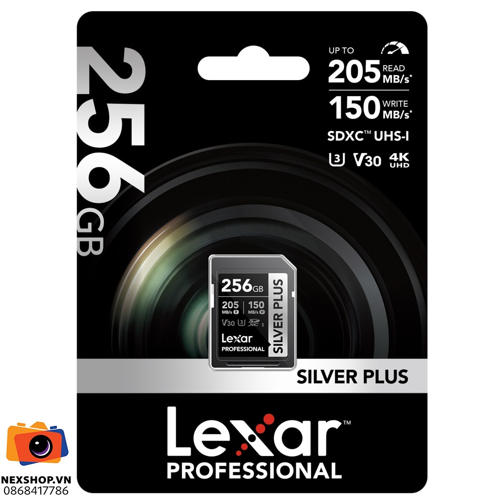 Thẻ nhớ Lexar 256GB Pro Silver Plus SDXC V30 UHS-I U3 205MB/s | Chính hãng