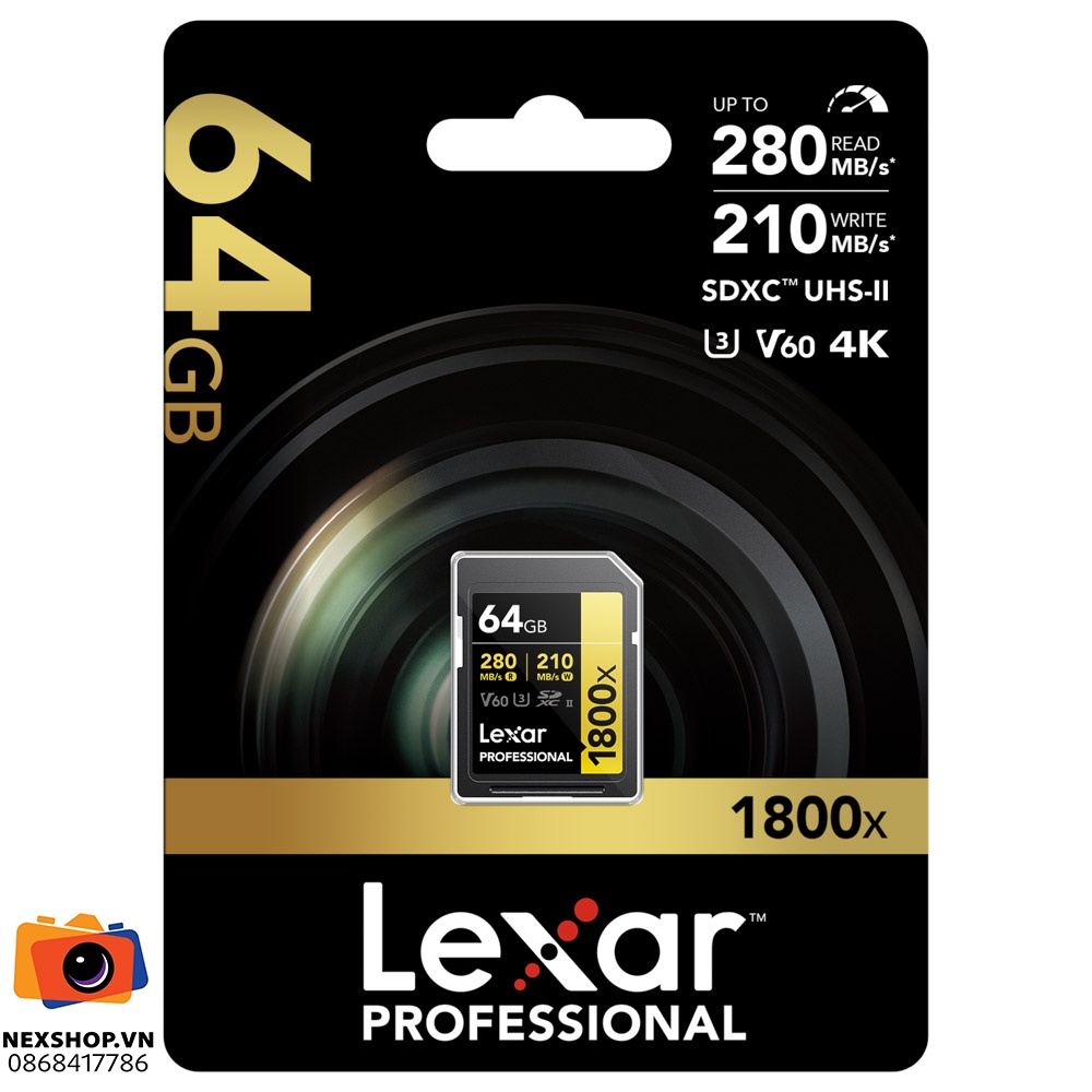Thẻ nhớ Lexar 64GB Pro 1800x V60 SDXC UHS-II U3 280MB/s | Chính hãng