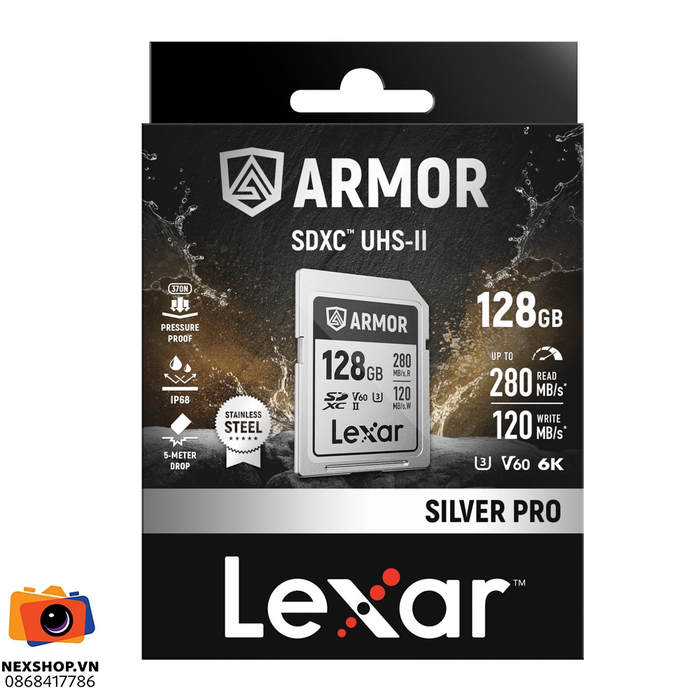 Thẻ nhớ Lexar 128GB ARMOR SILVER PRO V60 SDXC UHS-II U3 280MB/s | Chính hãng