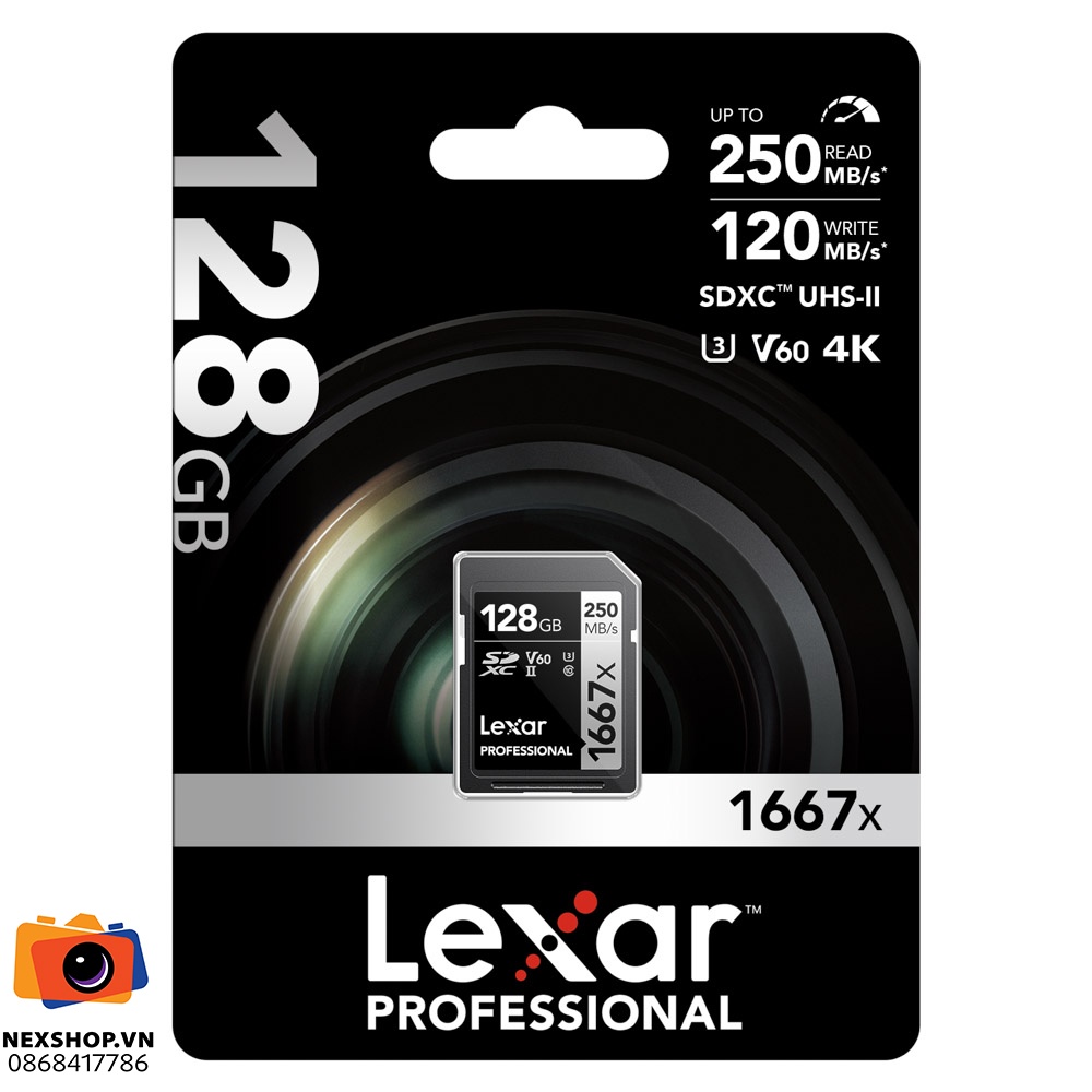 Thẻ nhớ Lexar 128GB Pro 1667X V60 SDXC UHS-II U3 250MB/s | Chính hãng