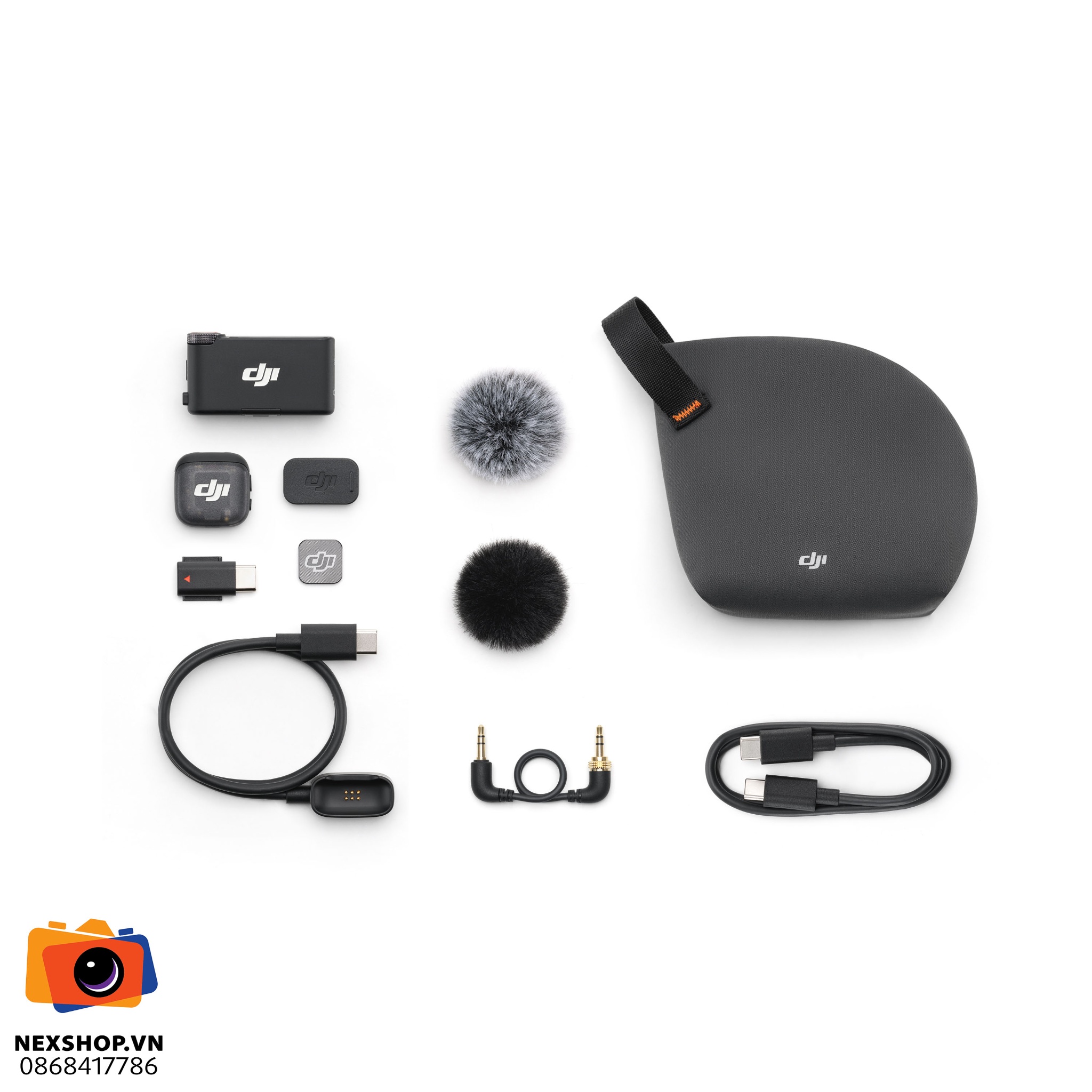 Bộ DJI Mic 3 chính hãng: transmitter, receiver, adapter và phụ kiện