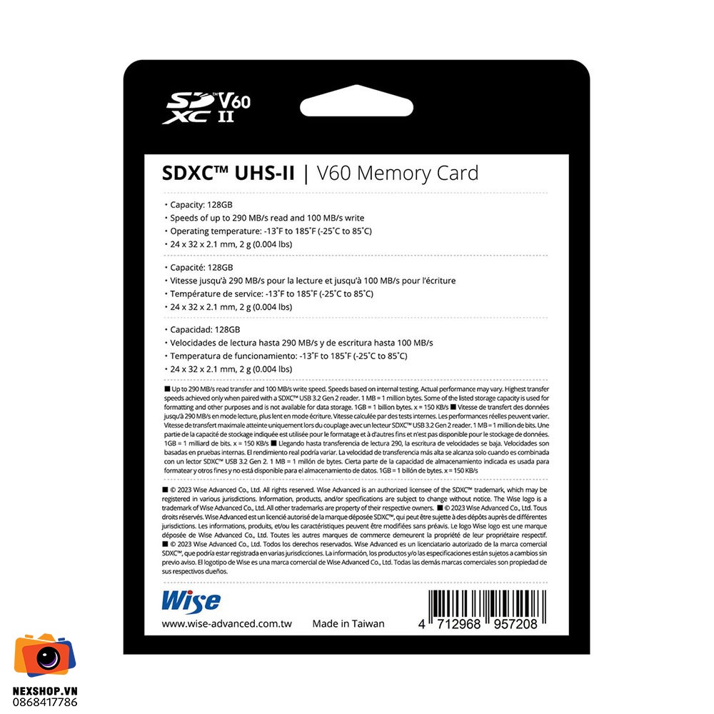 Thẻ nhớ Wise 128GB SDXC UHS-II V60 | Chính hãng