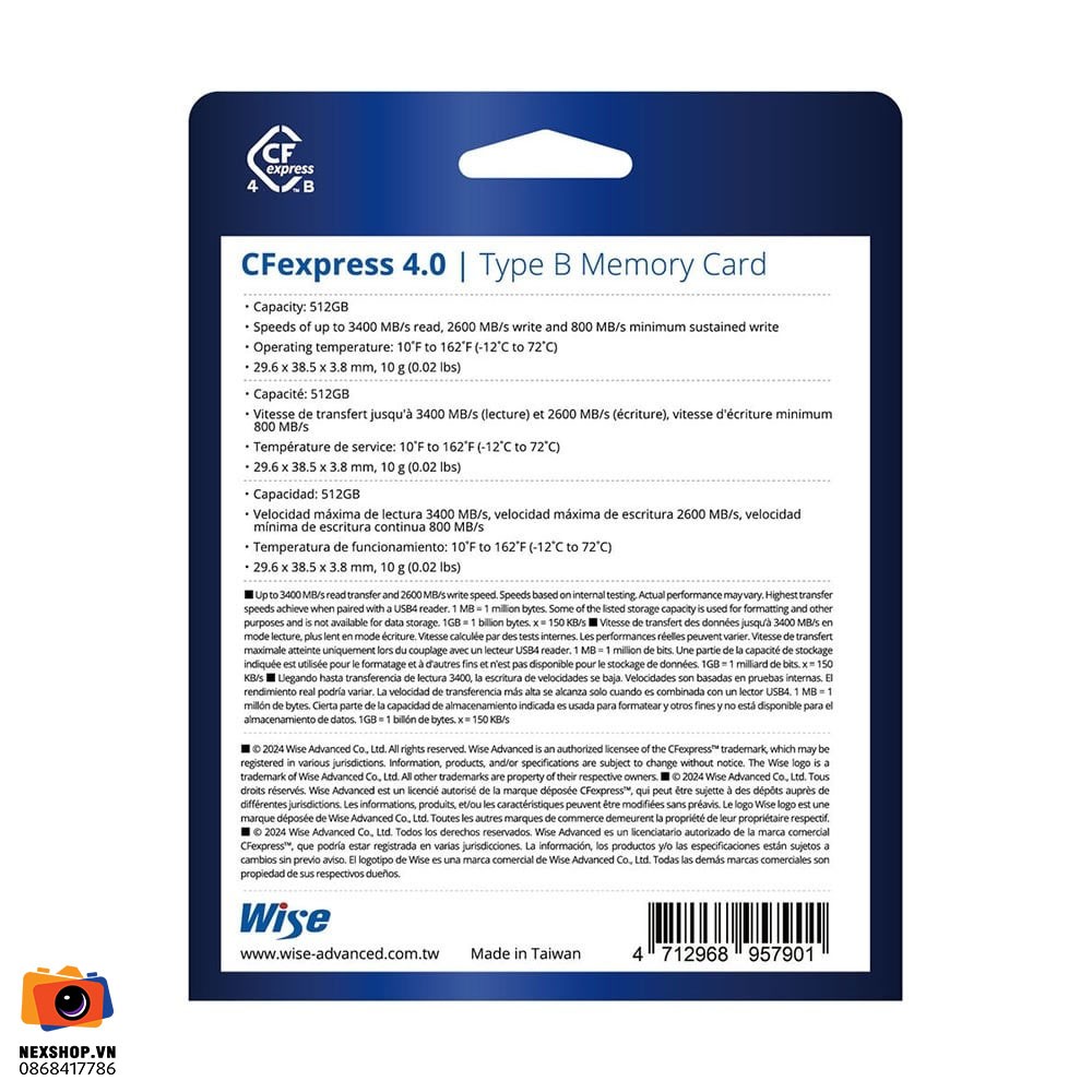Thẻ nhớ Wise 512GB CFexpress 4.0 Type B | Chính hãng