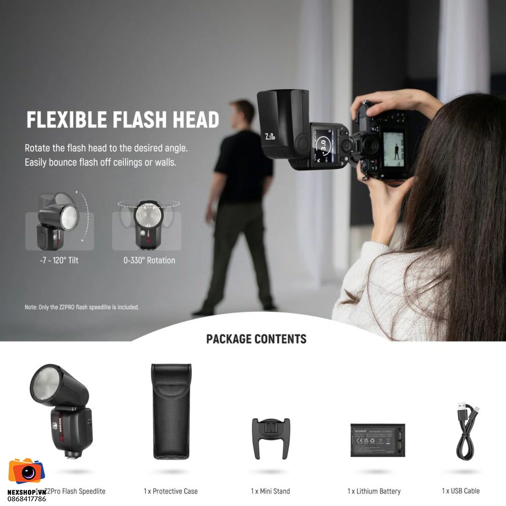 Đèn Flash Máy Ảnh Neewer Z2 Pro 76Ws For Sony | Chính Hãng - cấu hình hộp sạc