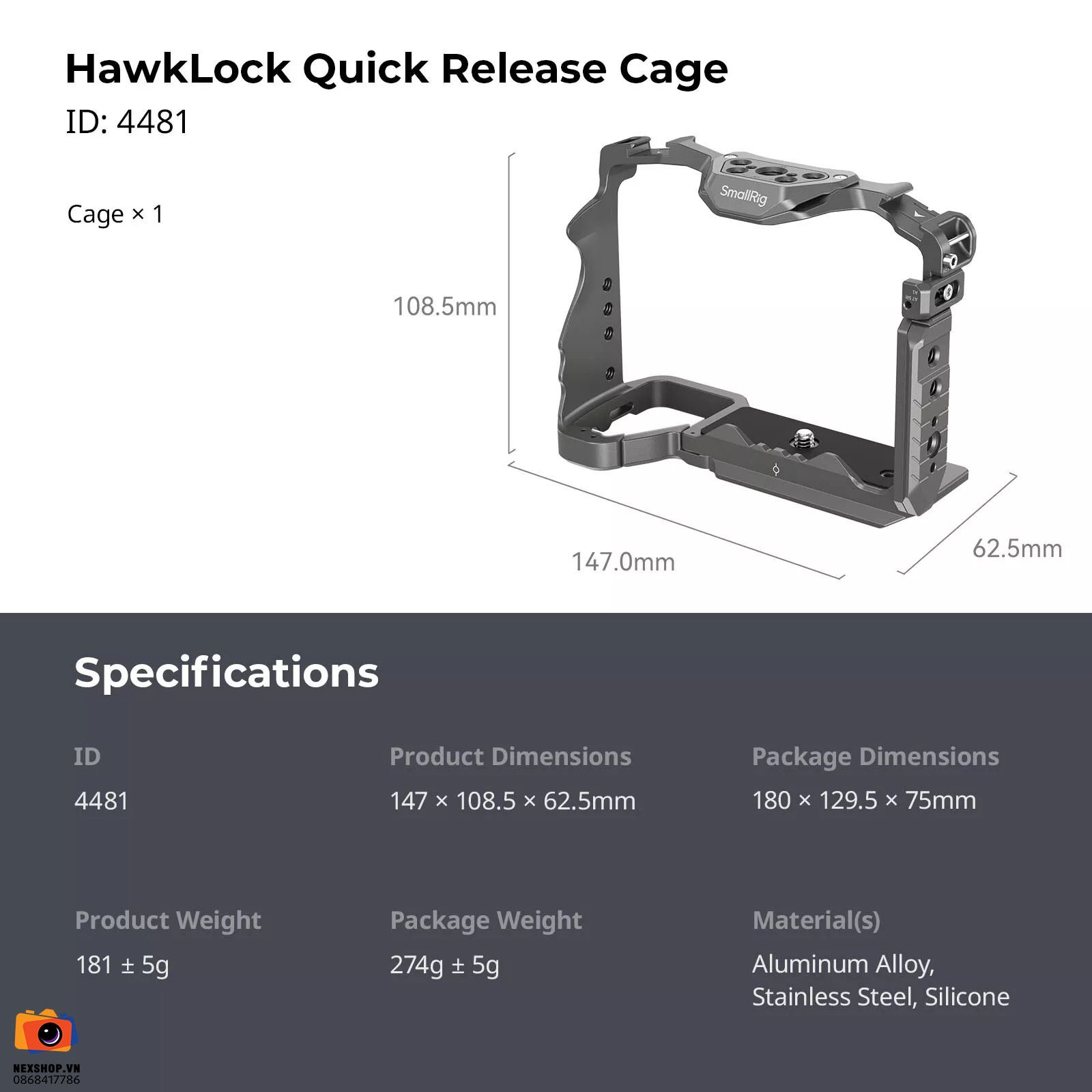 SMALLRIG HawkLock QR Cage for Alpha 7RV 7IV A7SIII A1 A7RIV 4481