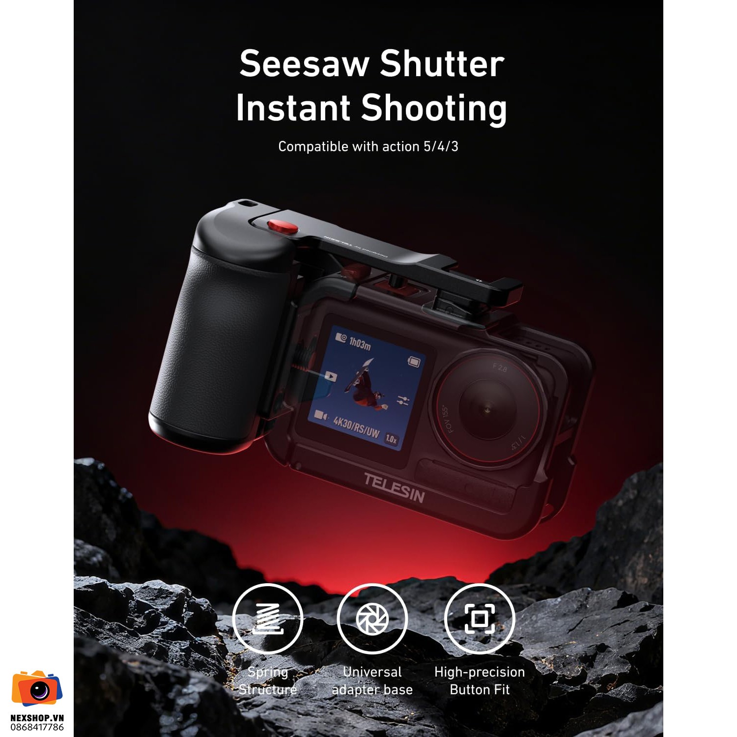 TELESIN Camera Grip Holder Set (with metal cage) for DJI Osmo Action 3/4/5pro