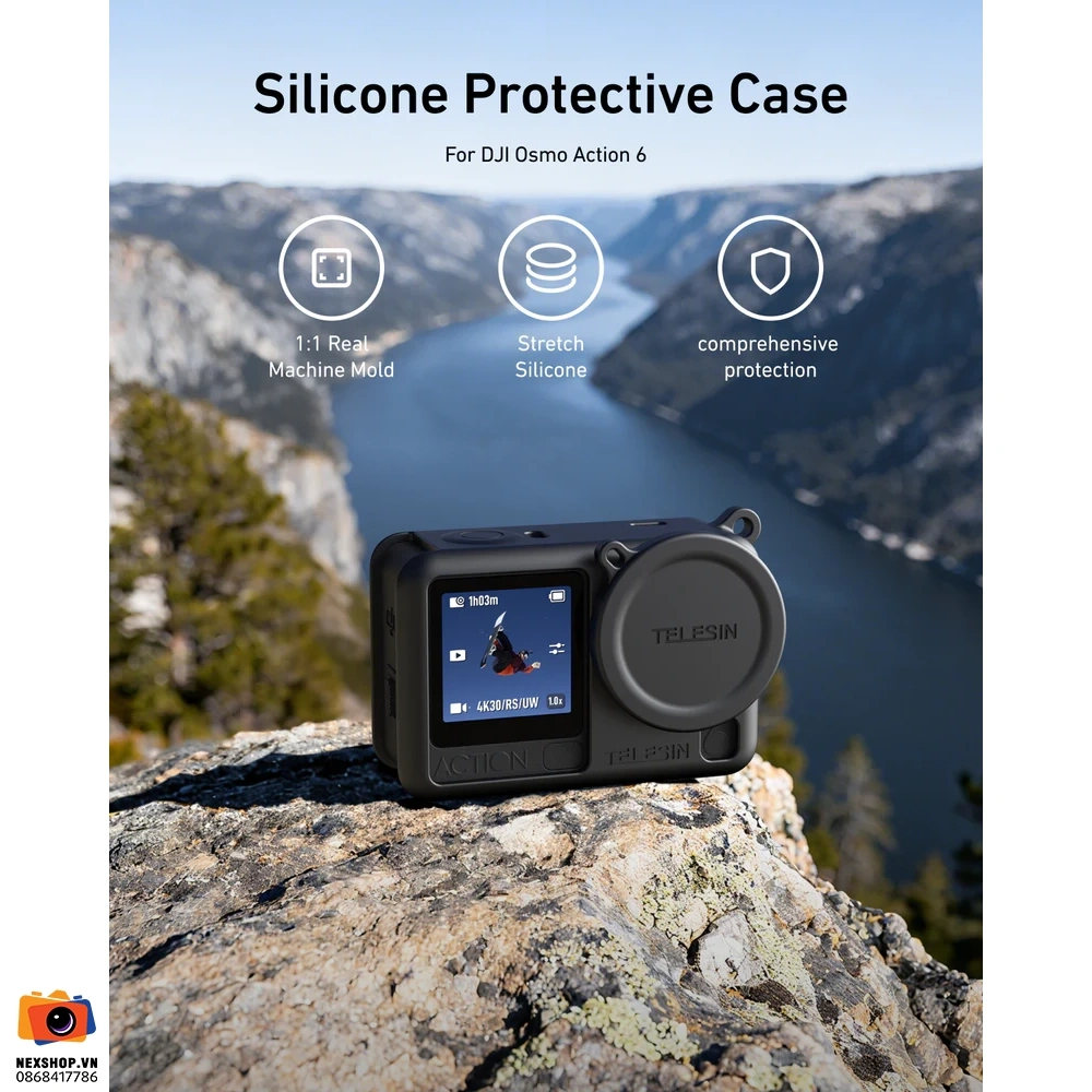 TELESIN Silicone Cover + Lens Cap--Black for DJI OSMO Action 6