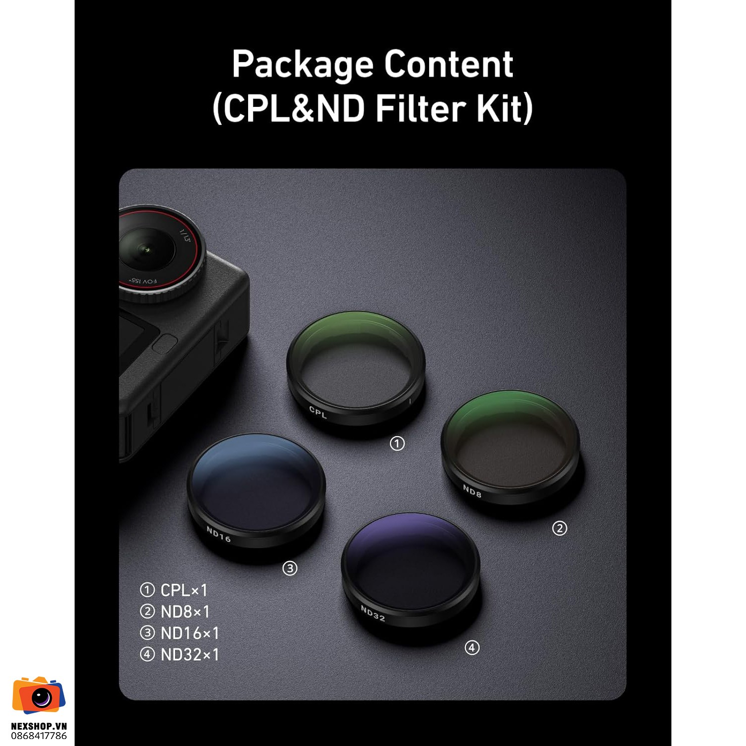 TELESIN Action Camera Filter (CPL+ND8/16/32) for DJI OSMO Action 6