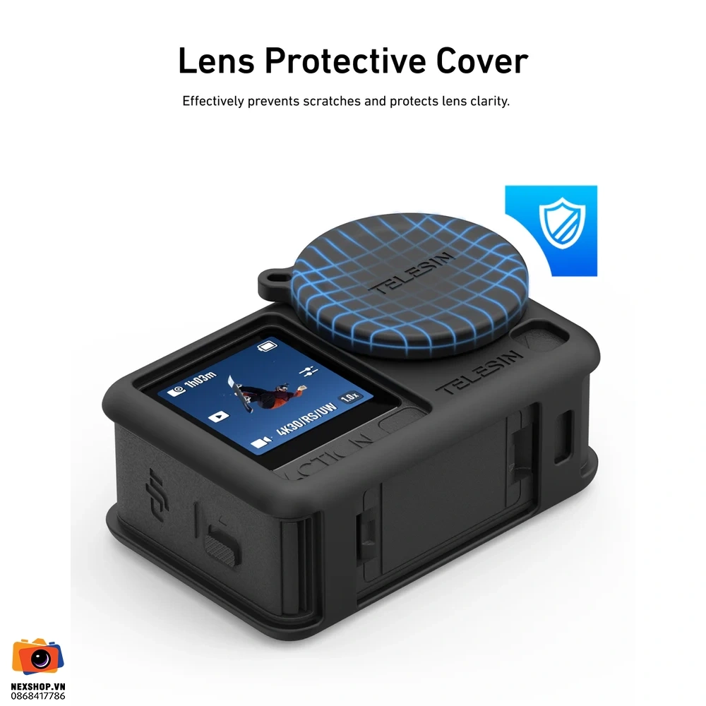 TELESIN Silicone Cover + Lens Cap--Black for DJI OSMO Action 6