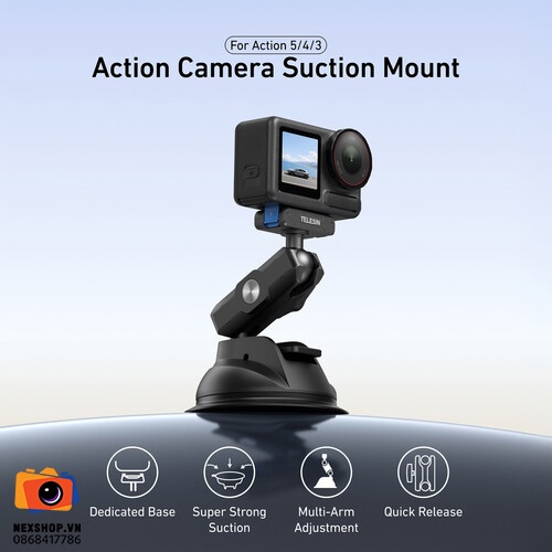 TELESIN Power Suction Cup Mount for DJI Osmo Action 3/4/5pro