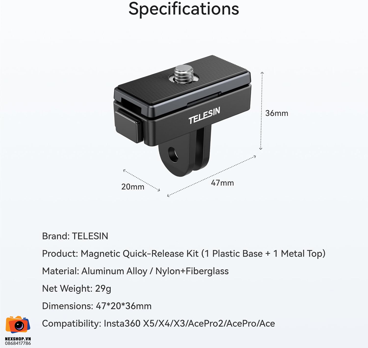 TELESIN Magnetic Quick-Relase Mount Set for ACE/ACE PRO/ACE PRO2/X2/X3/X4/X5/X4 air