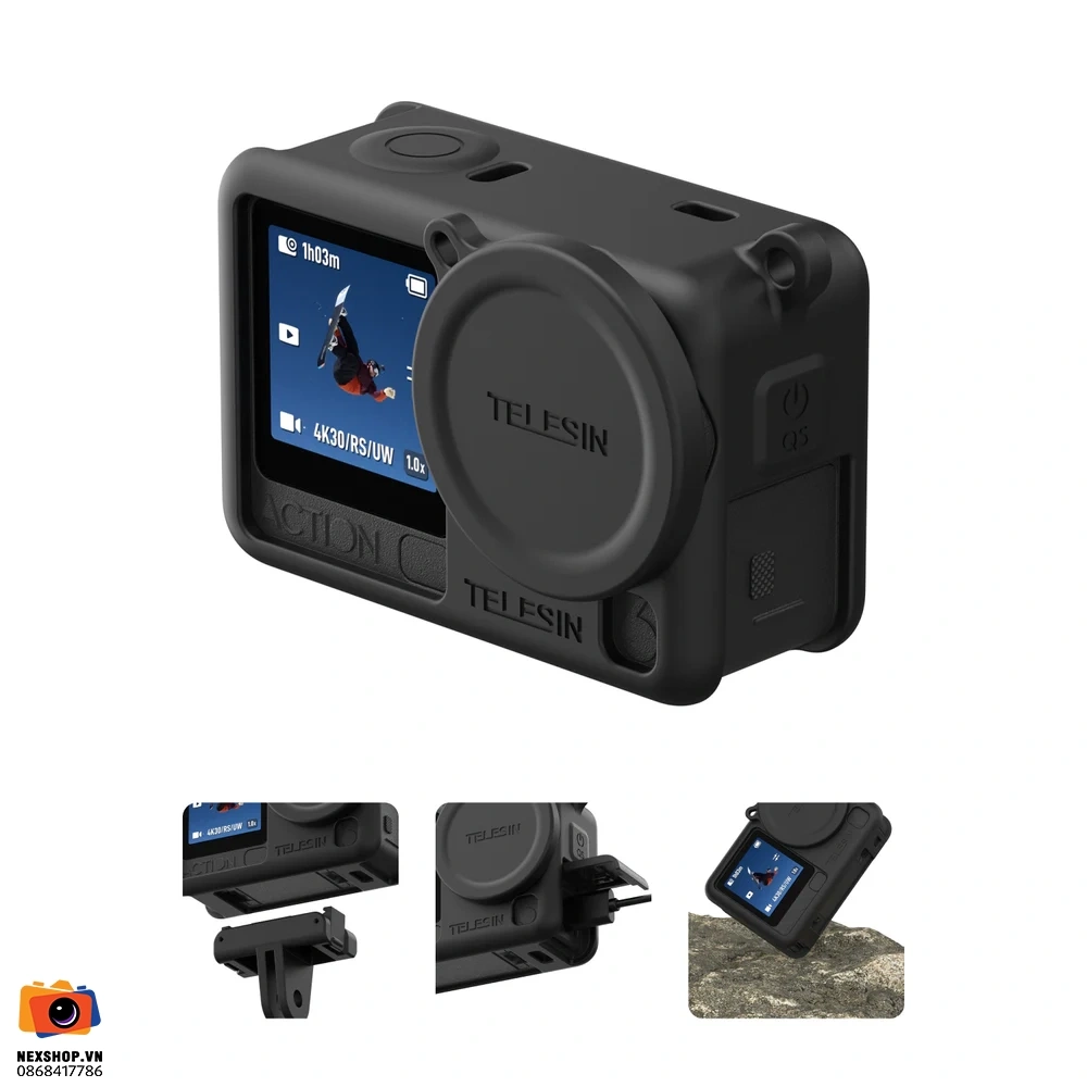 TELESIN Silicone Cover + Lens Cap--Black for DJI OSMO Action 6