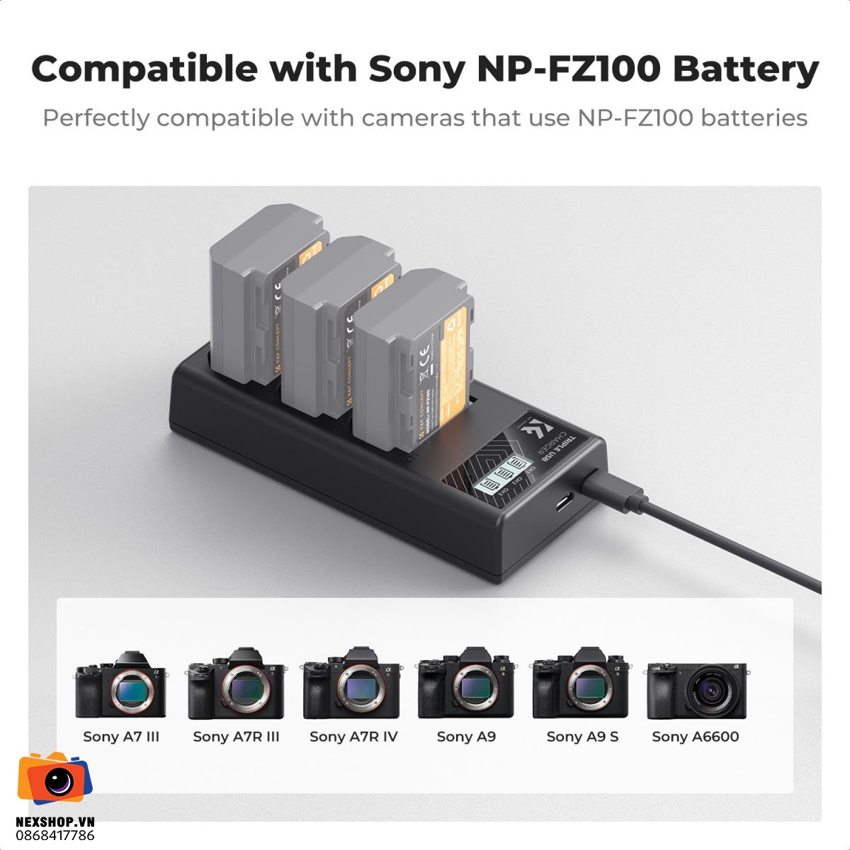 Cốc sạc 3 ngăn KNF Concept NP-FZ100 Sony | Chính hãng - khả năng kết nối thiết bị
