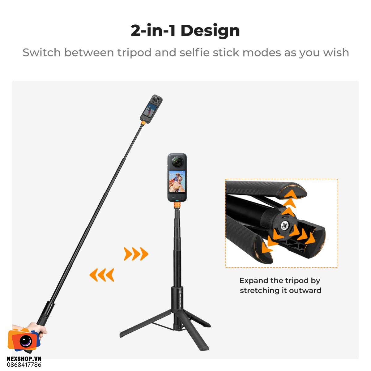 KNF Concept Invisible Selfie Stick 120cm | Chính hãng - cấu hình hộp sạc