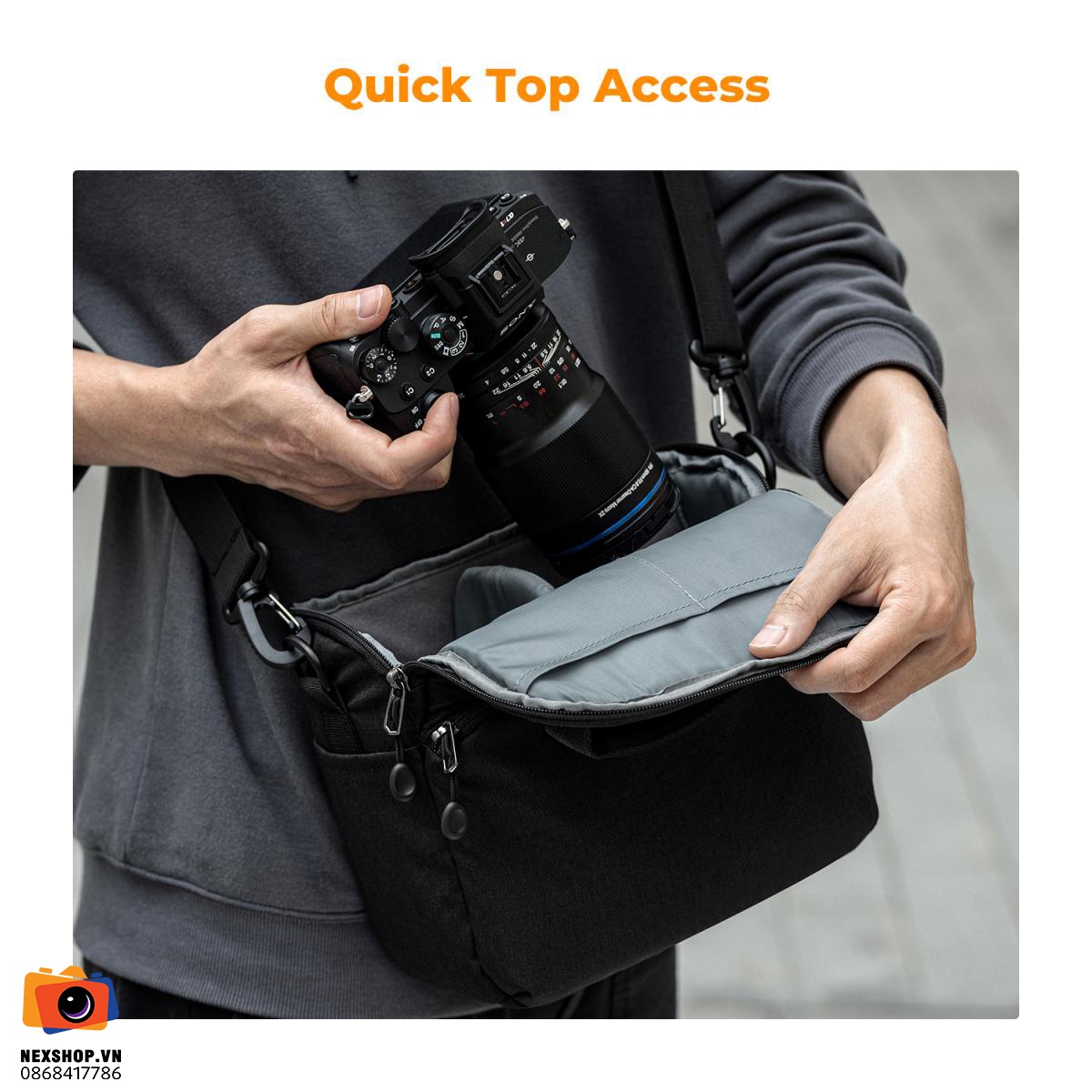 Túi đựng máy ảnh KNF Concept Sling Bag 5L Urban Wander 05 (Black) - cấu hình hộp sạc