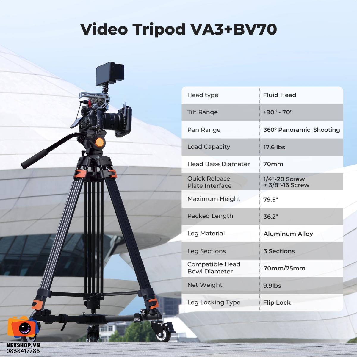 Chân máy quay KNF Concept VA3+BV70 | Chính hãng - cấu hình hộp sạc
