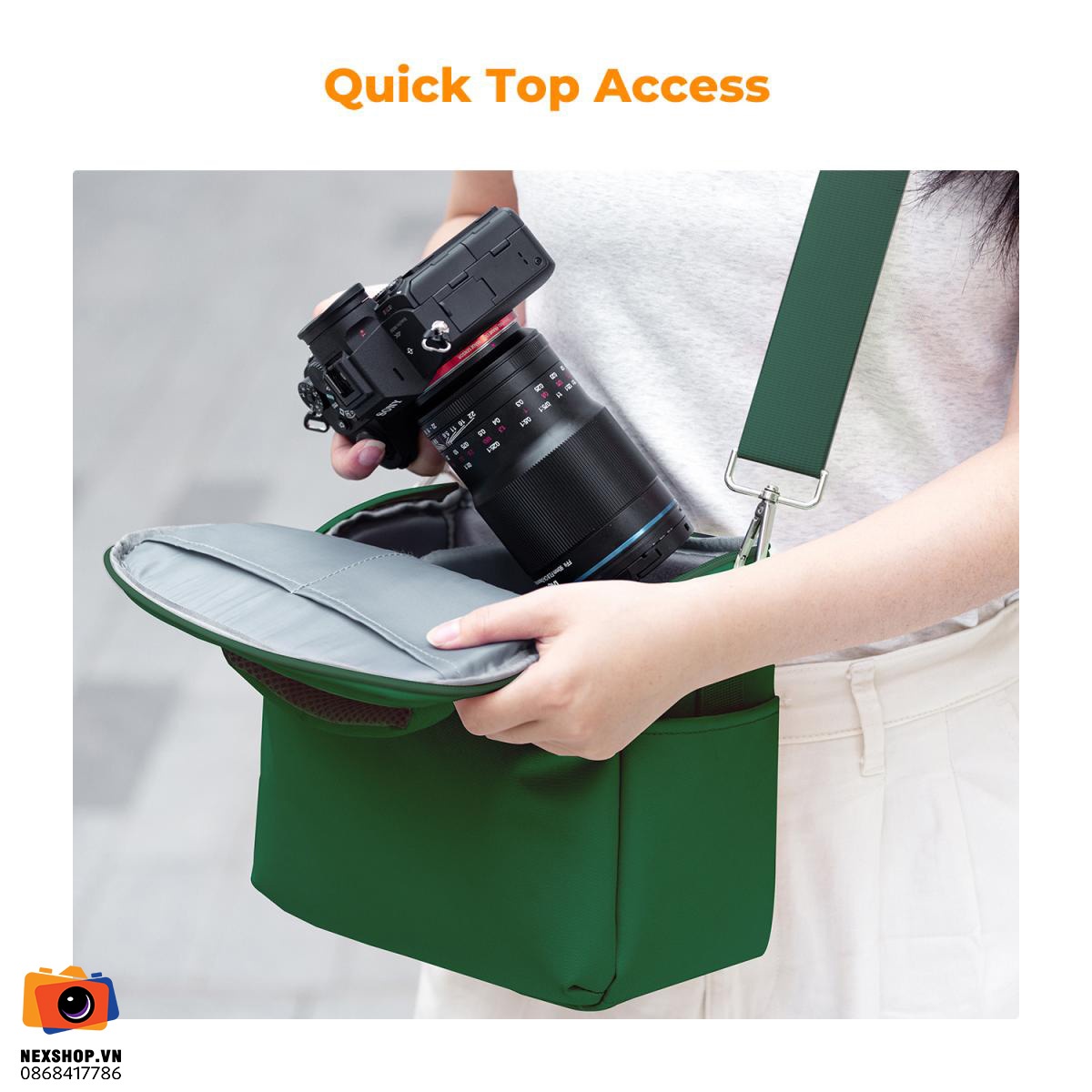 Túi đựng máy ảnh KNF Concept Sling Bag 5L Urban Wander 05 (Green) - cấu hình hộp sạc