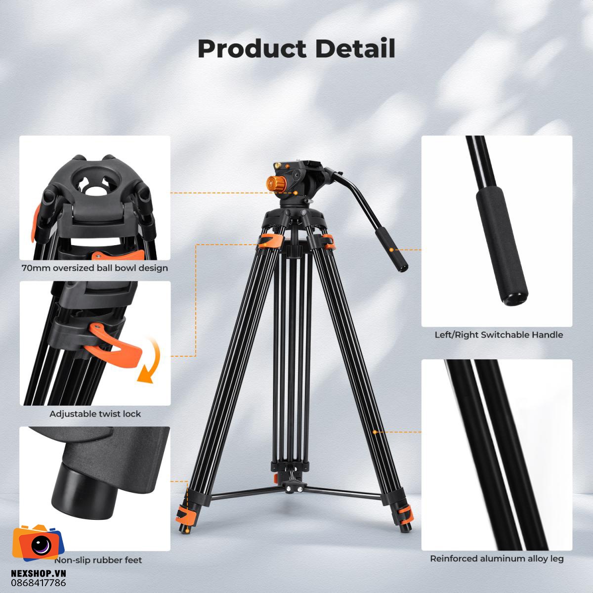 Chân máy quay KNF Concept VA3+BV70 | Chính hãng - mặt sau và phụ kiện đi kèm