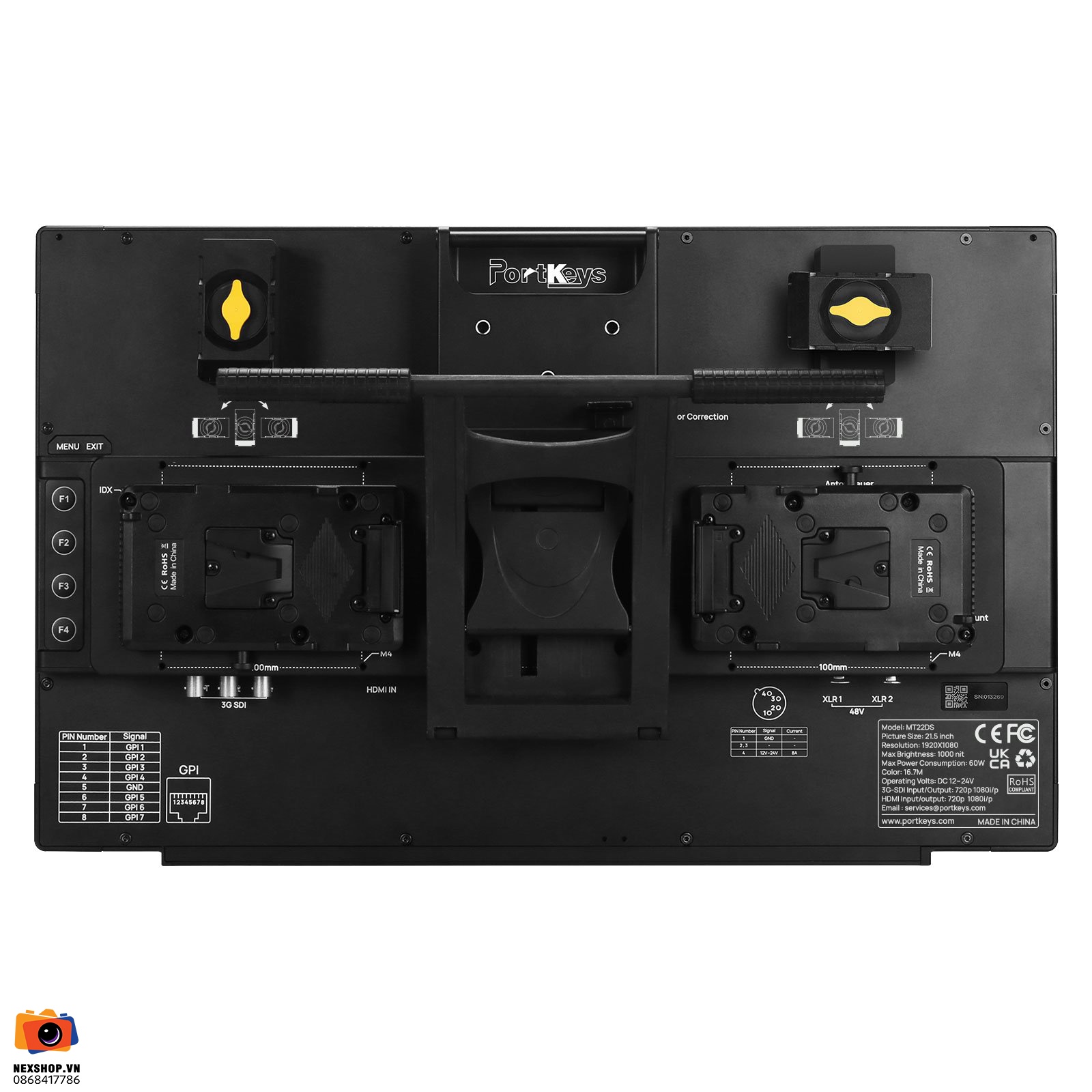 Màn hình Portkeys MT22DS 21.5” 97% P3 | Chính hãng - mặt sau và phụ kiện đi kèm
