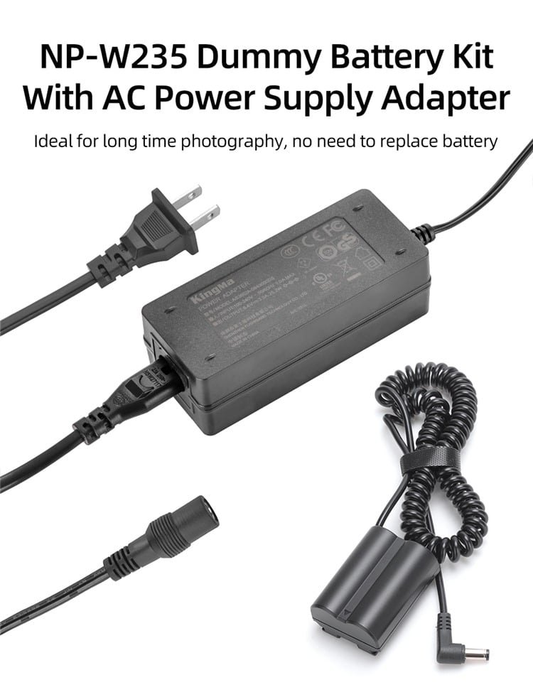 Bộ pin giả KingMa NP-W235 với Bộ chuyển đổi nguồn điện EU plug Power adapter