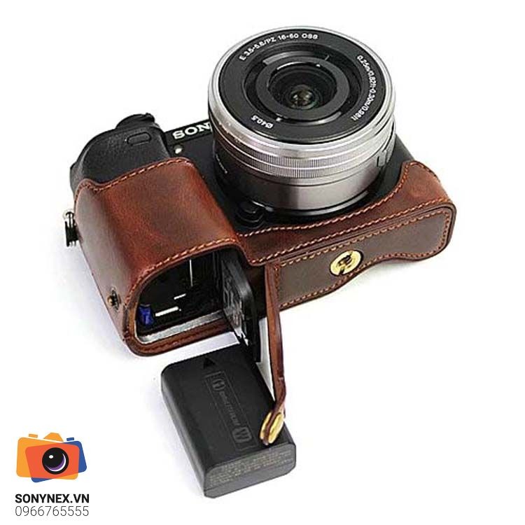 Bao da Sony A6000 A6100 A6300 A6400 - Halfcase | Nâu đậm | Hàng nhập khẩu