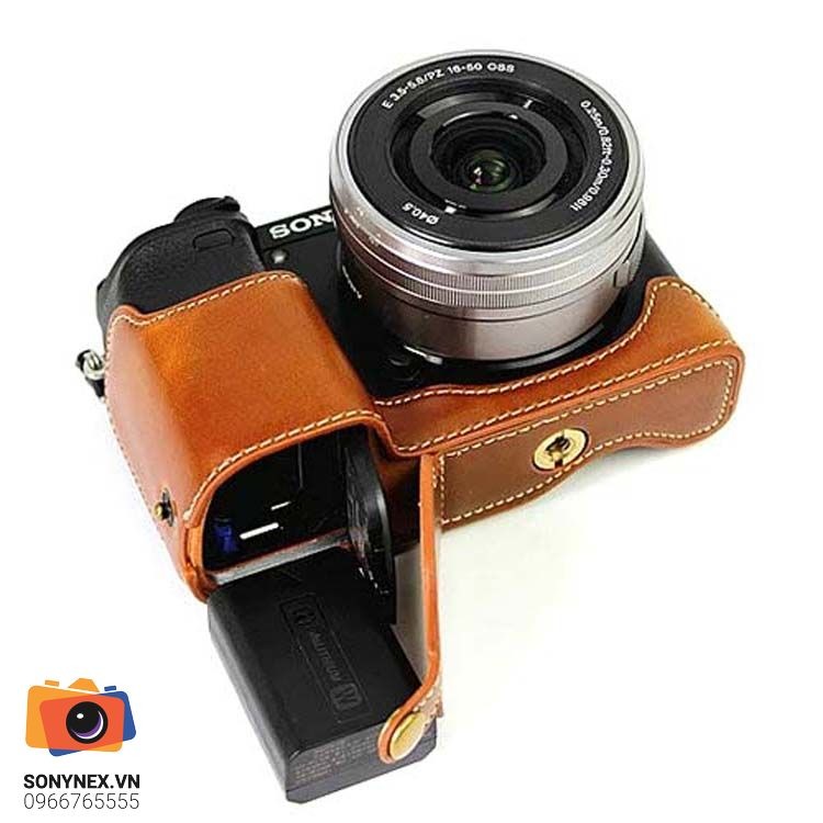 Bao da Sony A6000 A6100 A6300 A6400 - Halfcase | Nâu nhạt | Hàng nhập khẩu