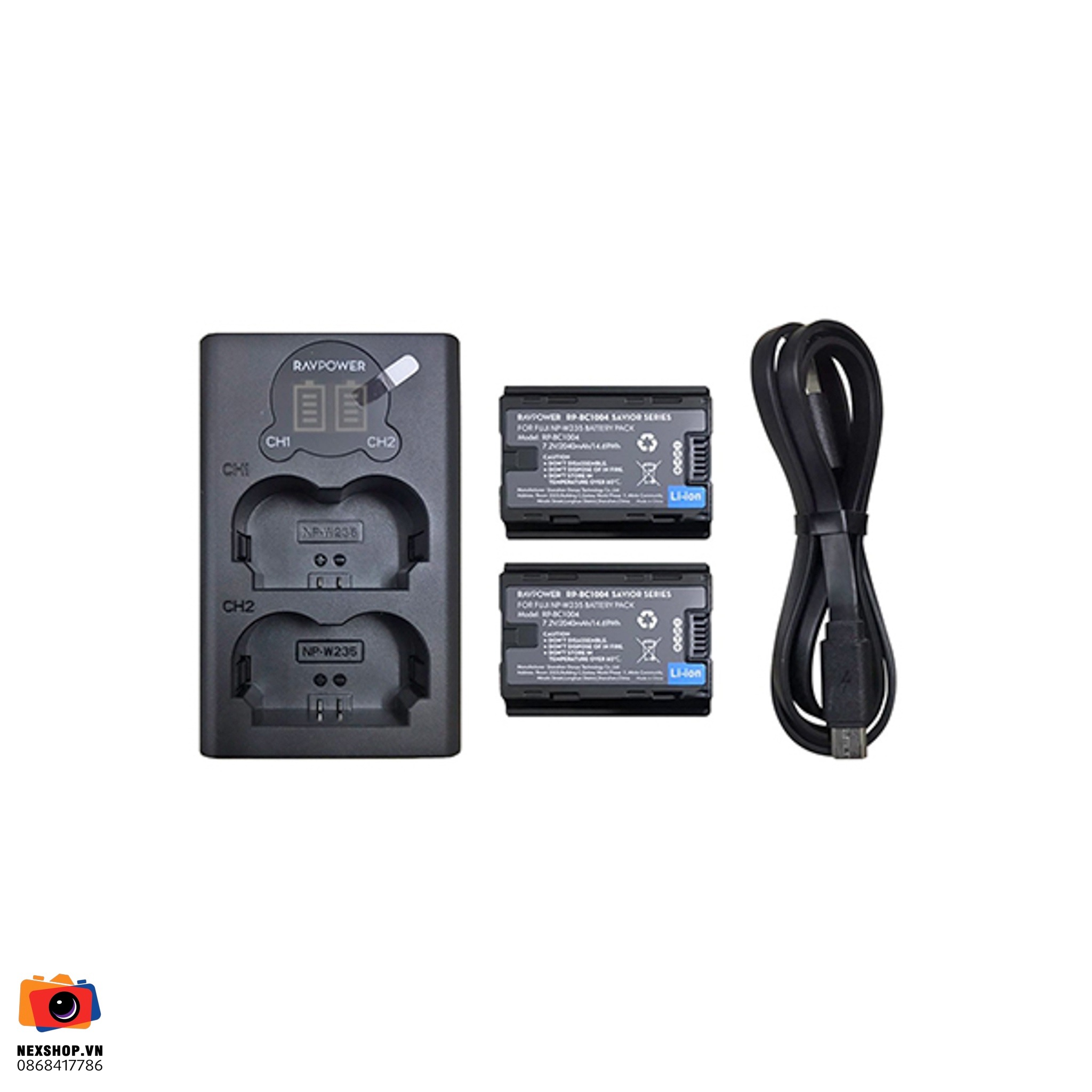 Bộ 2 Pin 1 Sạc Ravpower Fujifilm W235 | Hàng chính hãng