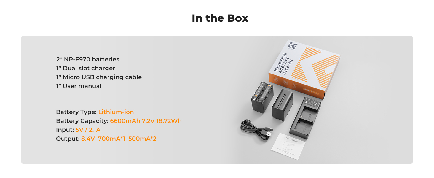 Bộ 2 pin kèm dock sạc đôi NP-F970 K&F | Chính hãng | Fullvat