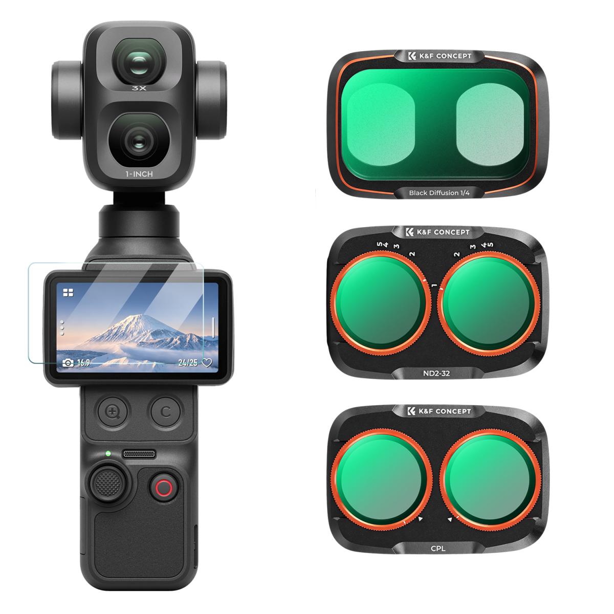 Bộ 3 kính lọc K&F Concept cho DJI Osmo Pocket 4P / Pocket 4 Pro (CPL + Black Mist 1/4 + ND2-32) | Chính Hãng | Fullvat