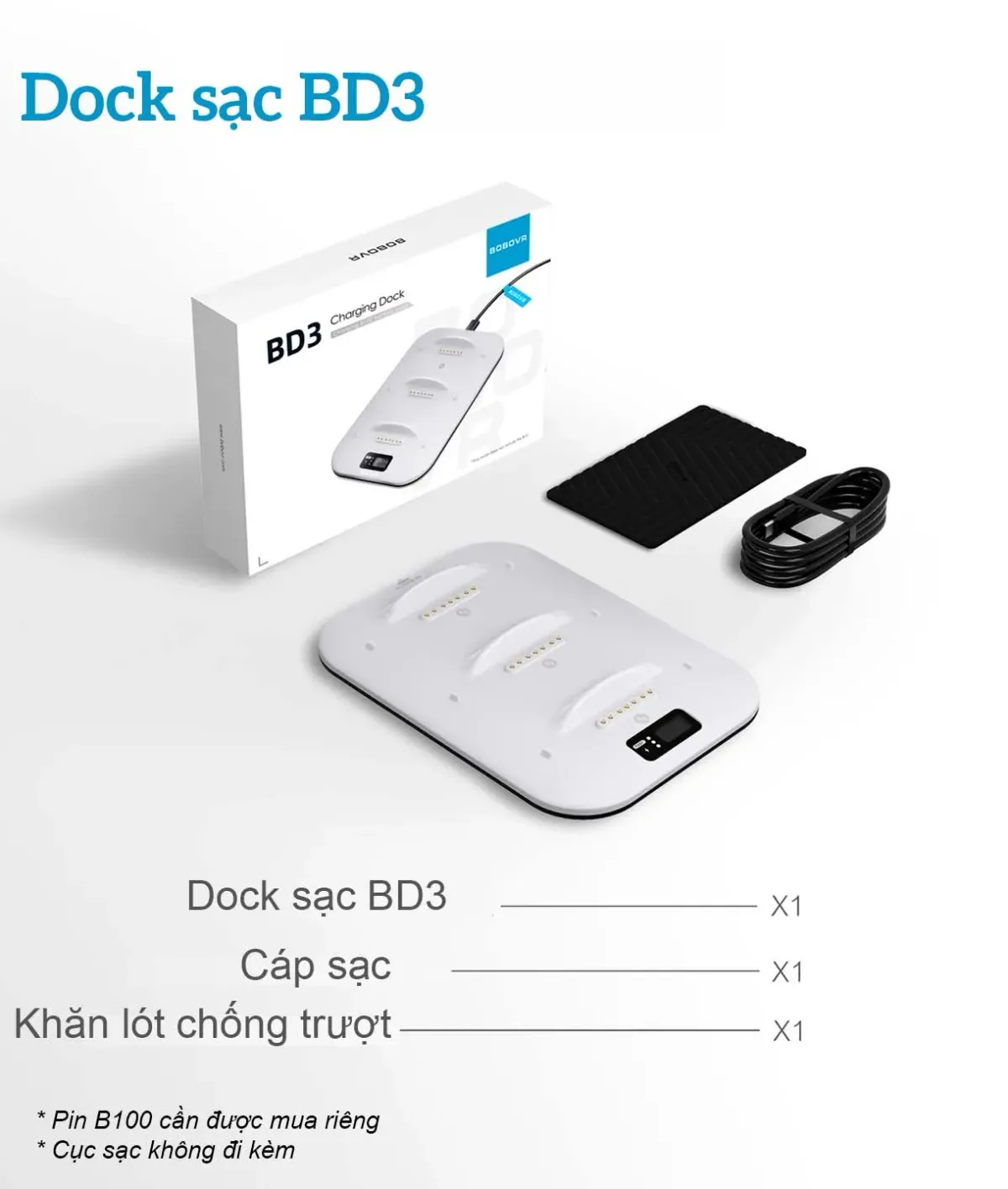 Bộ Dock Sạc Nhanh BOBOVR BD3 90W và Pin B100 10000mAh cho Meta Quest 3/Pico 4