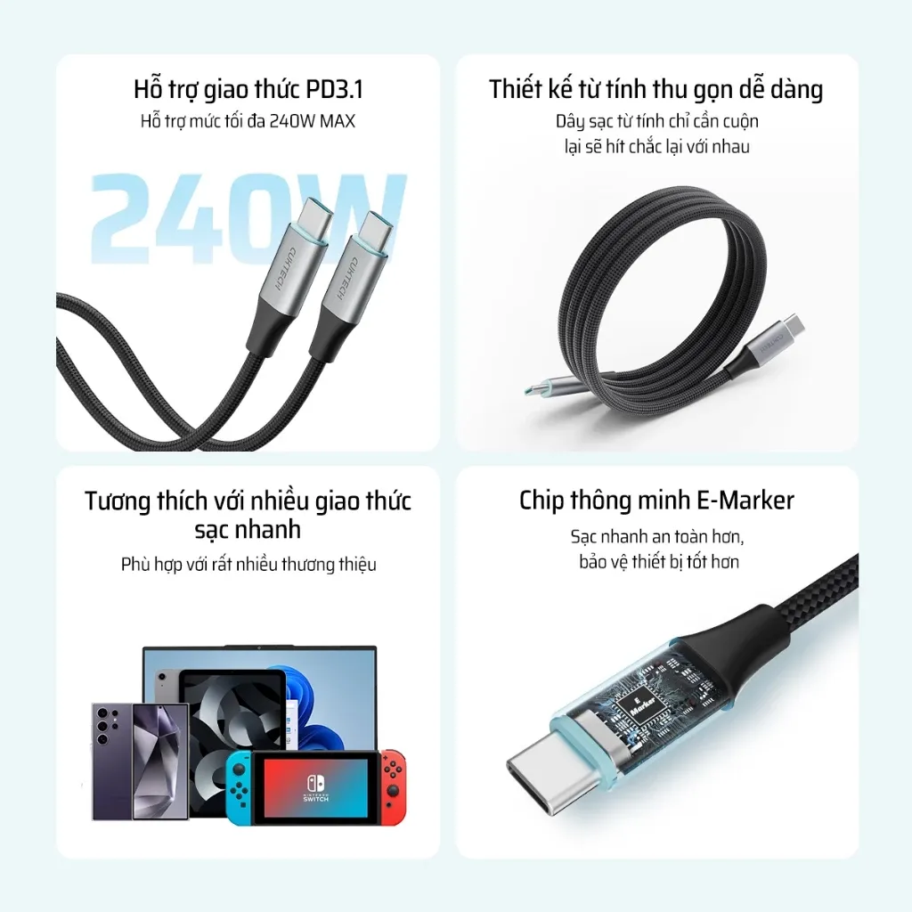 Cáp Cuktech C to C 6A 240W PD3.1/Mi Turbro – CMC610 | Chính hãng