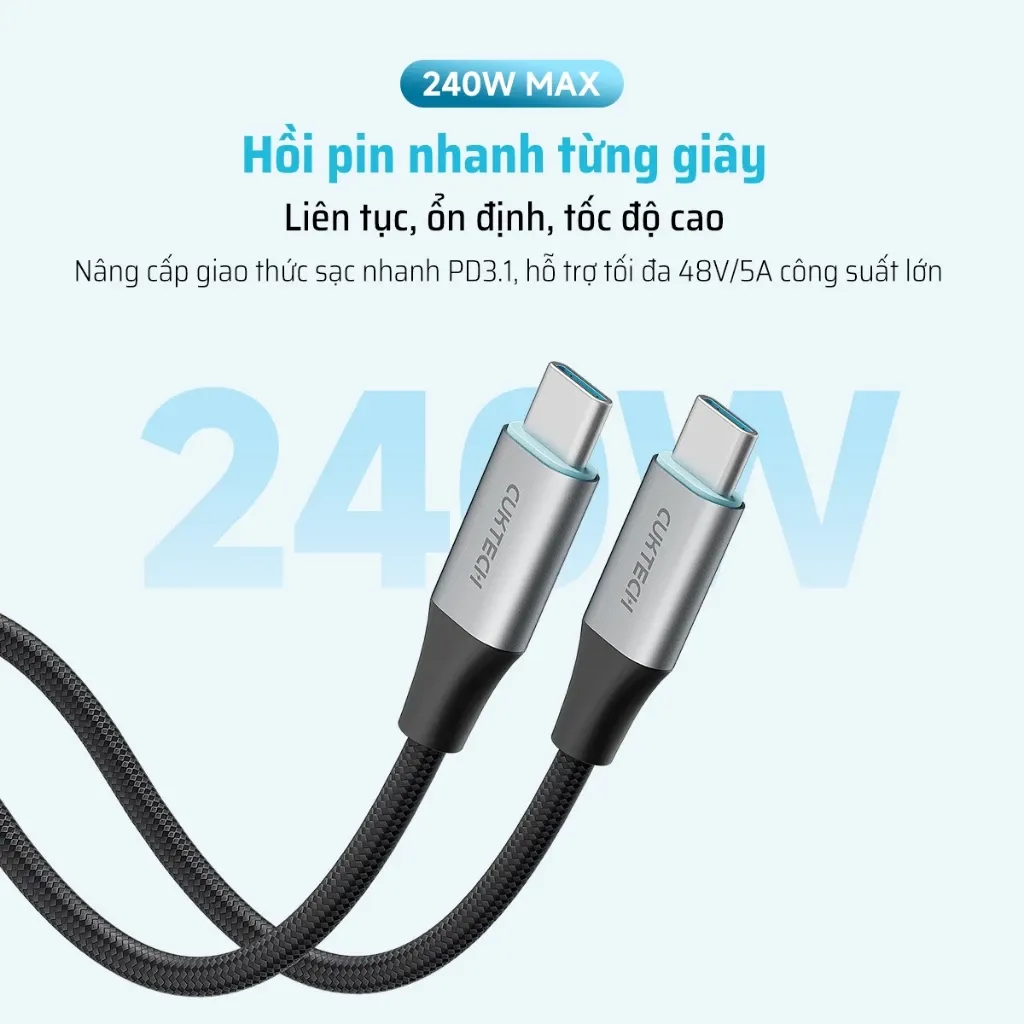 Cáp Cuktech C to C 6A 240W PD3.1/Mi Turbro – CMC610 | Chính hãng