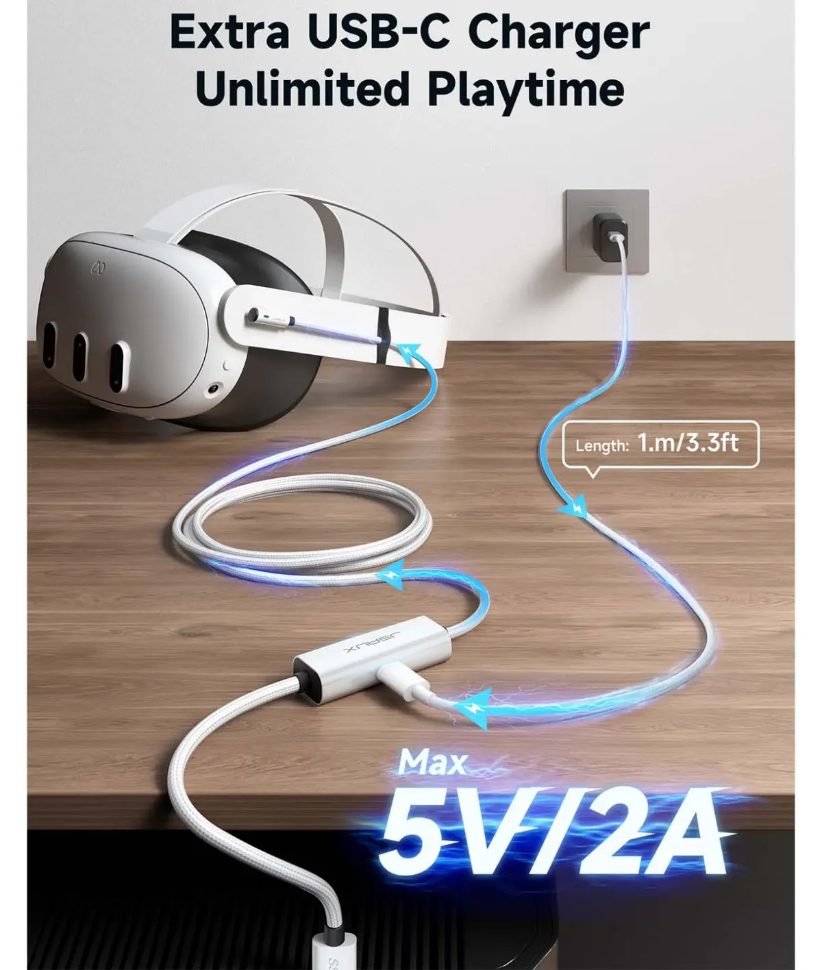 Cáp Link PCVR JSAUX META Link 2-in-1 | Sạc 10W | Chính hãng