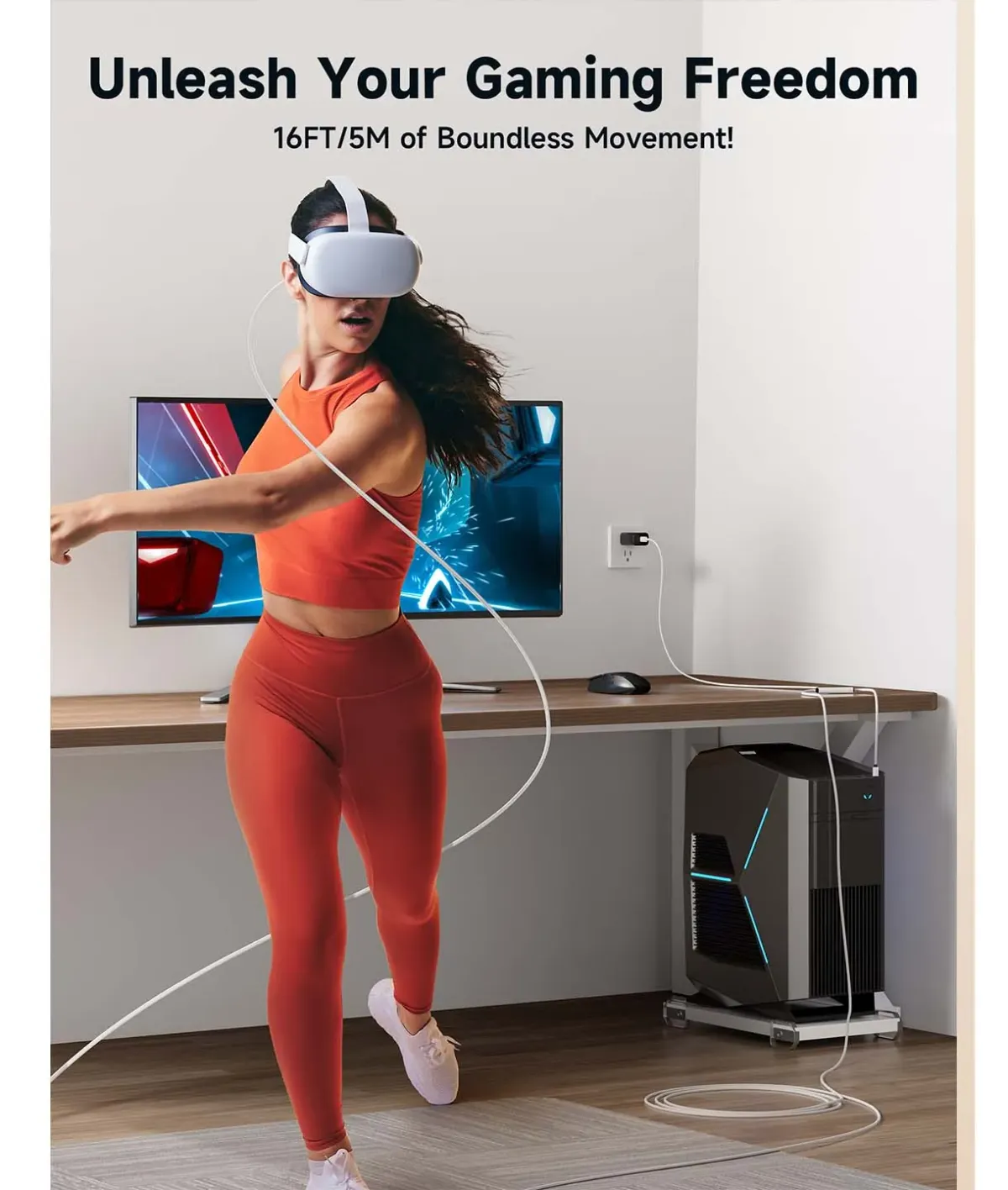 Cáp Link PCVR JSAUX META Link 2-in-1 | Sạc 10W | Chính hãng
