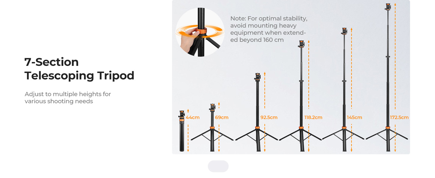Chân đèn nhôm K&F Concept 2m ống khóa lệch tâm mở nhanh MS-60 | Chính hãng | Fullvat