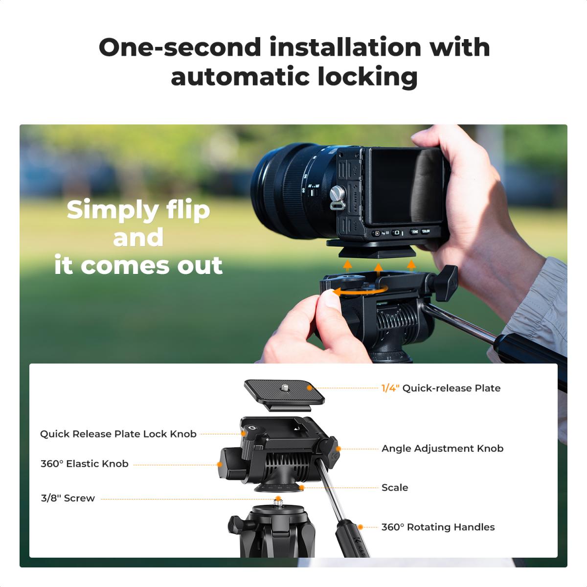 Chân máy quay K&F Concept S254A3 kèm củ Video Head BV07 (quay góc ngang 90° Flat-lay) | Chính Hãng | Fullvat