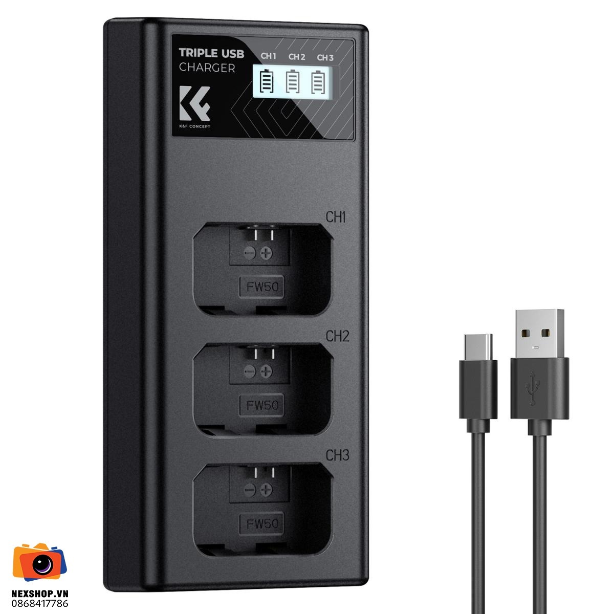 Cốc sạc 3 ngăn KNF Concept NP-FW50 Sony