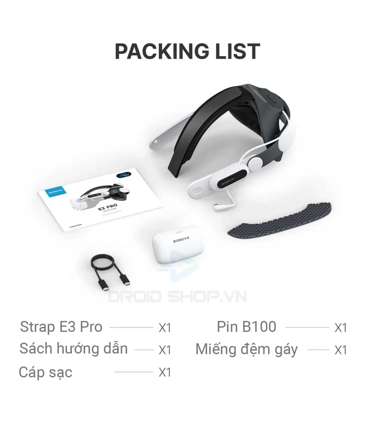 Đai Đeo Đầu VR BOBOVR E3 Pro Strap | Cho Meta Quest 3/3S | Chính hãng