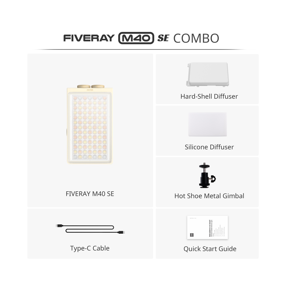 Đèn LED Trợ Sáng Cầm Tay Zhiyun Fiveray M40 SE Combo | Chính hãng | Fullvat