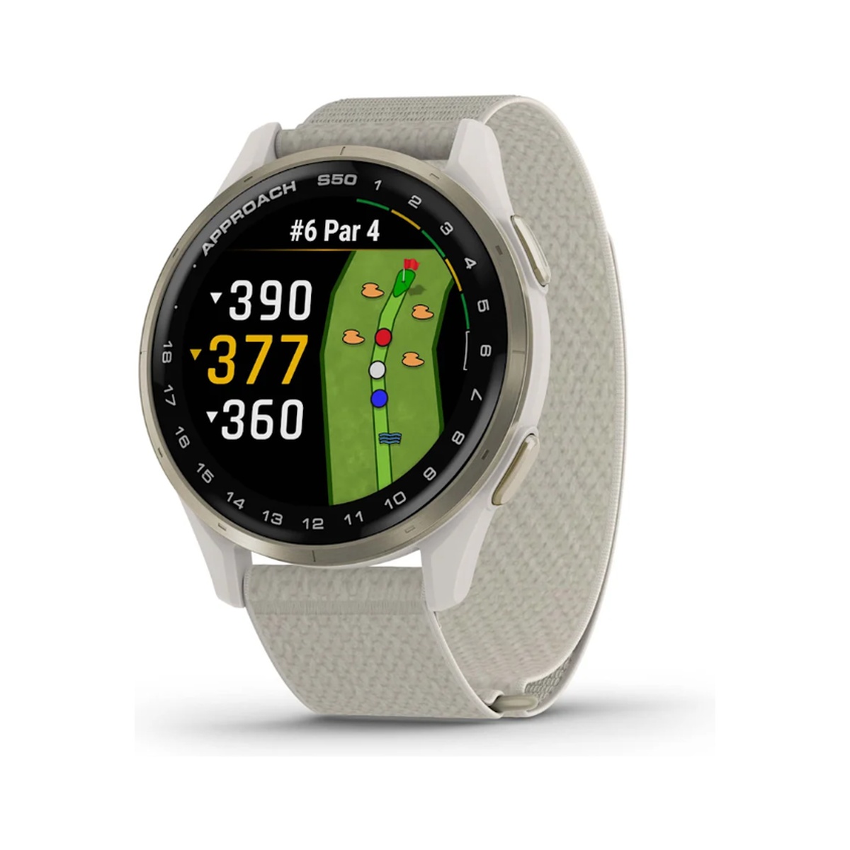 Đồng hồ GPS Golf Garmin Approach S50, 43mm, Nylon, Trắng Sữa, SEA | Chính hãng