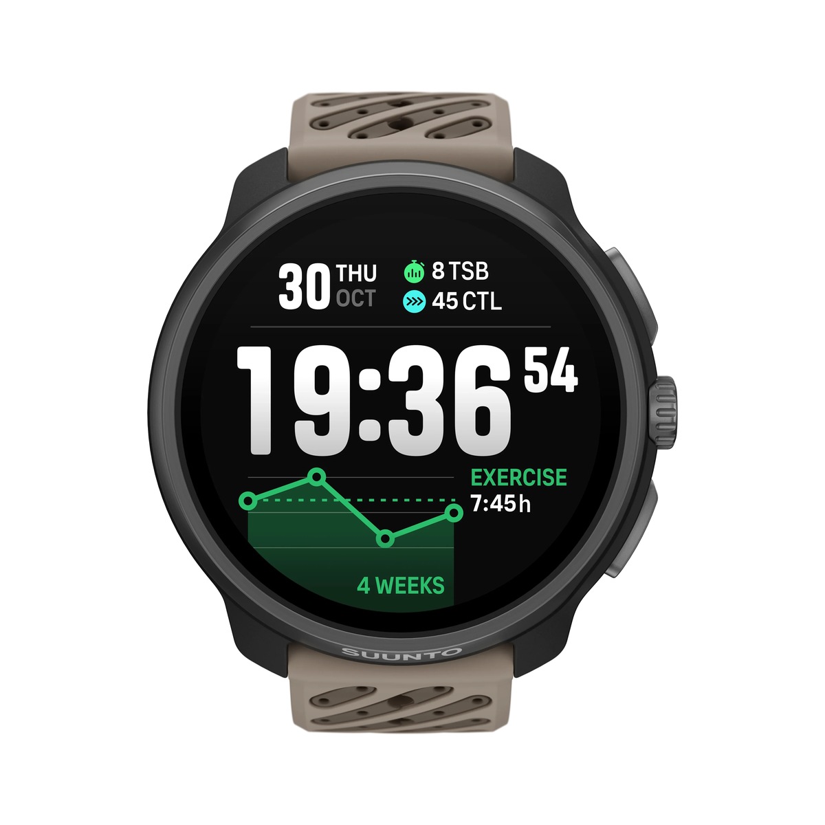 Đồng hồ thông minh GPS Suunto Race 2 Titanium Trail - Dây silicone nâu đất viền titanium bạc (SS051203000) Chính hãng