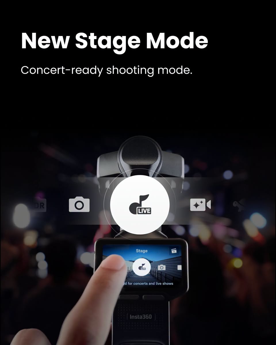 Giao diện chế độ sân khấu Stage Mode mới trên màn hình cảm ứng Insta360 Luna Ultra