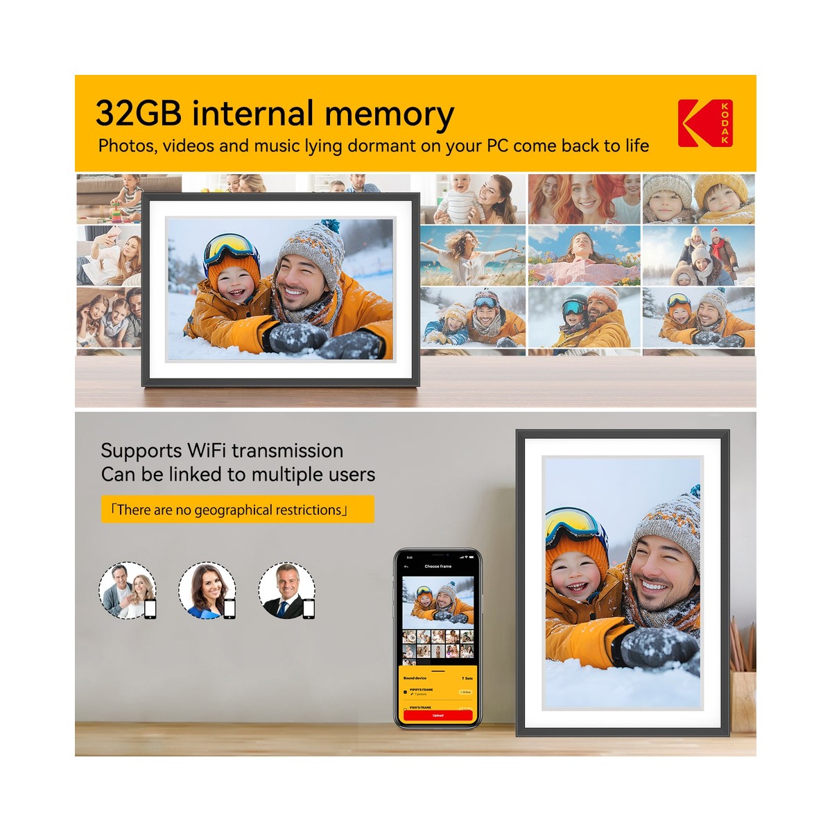 Khung ảnh kỹ thuật số Kodak RCF-1018W 10.1 inch Wi-Fi Vân Gỗ | Chính hãng