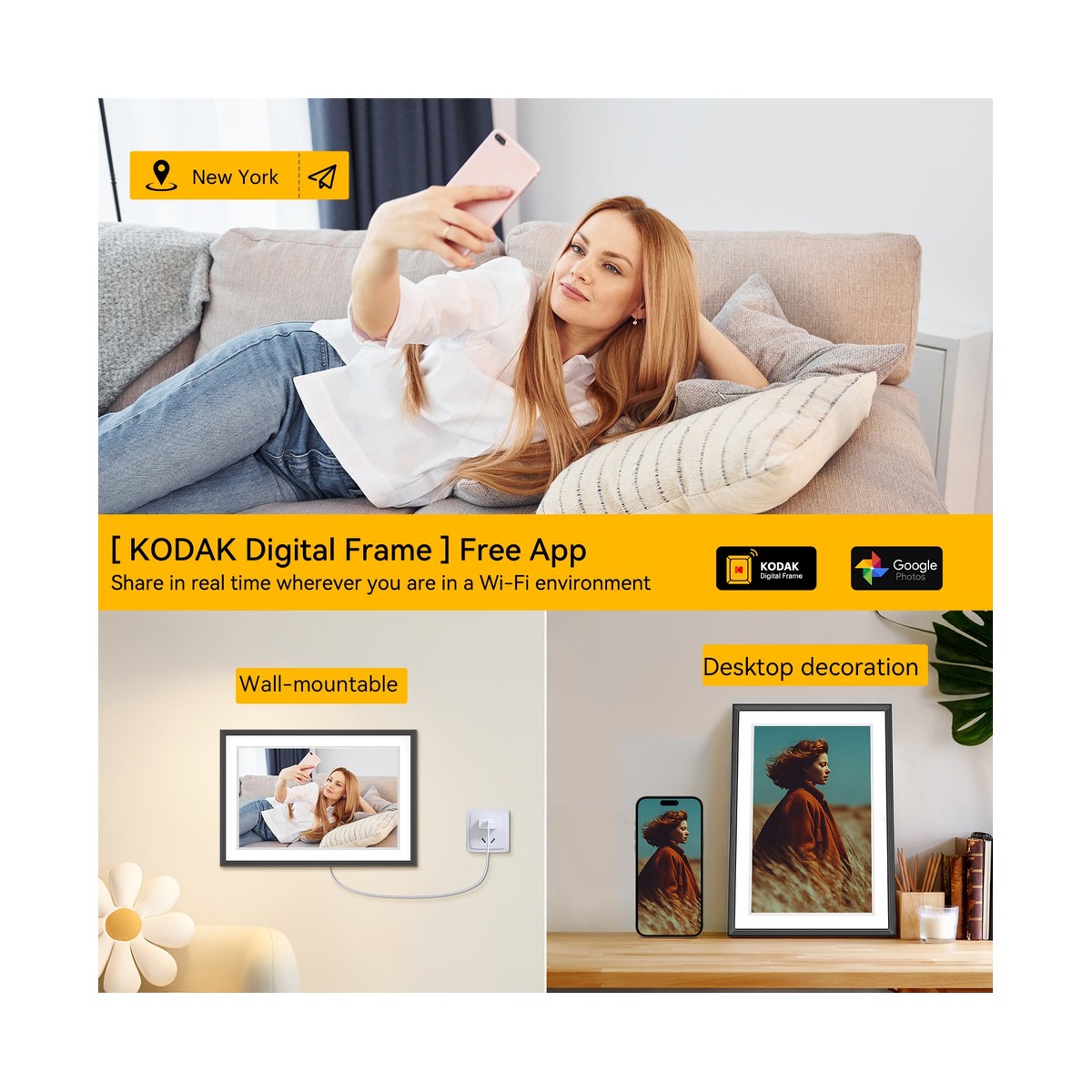 Khung ảnh kỹ thuật số Kodak RCF-1018W 10.1 inch Wi-Fi Vân Gỗ | Chính hãng