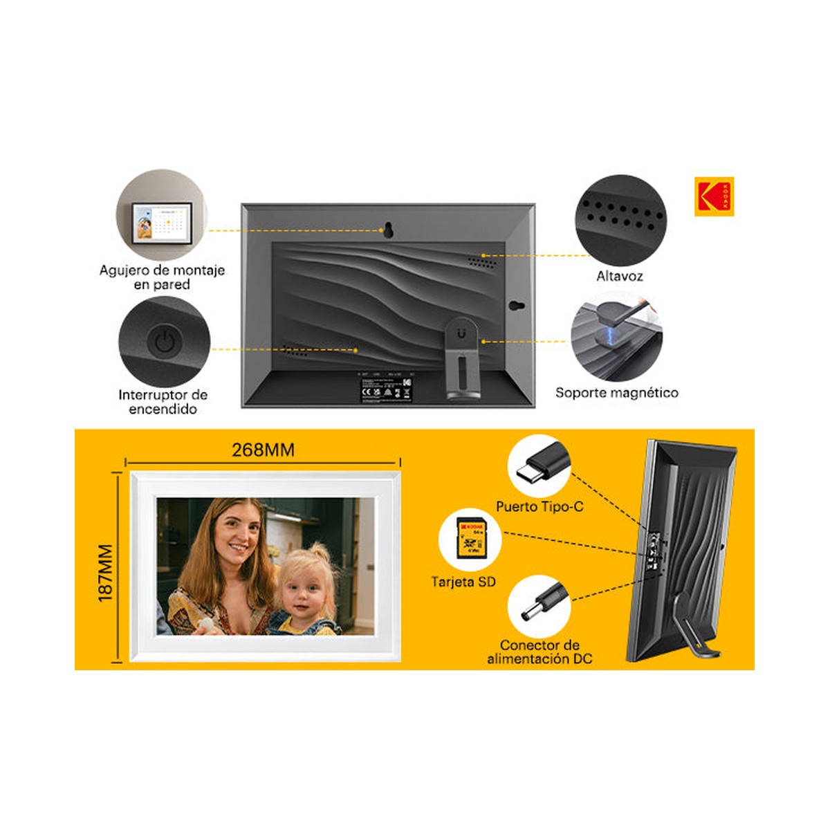 Khung ảnh kỹ thuật số Kodak RCF-1018W 10.1 inch Wi-Fi Vân Gỗ | Chính hãng