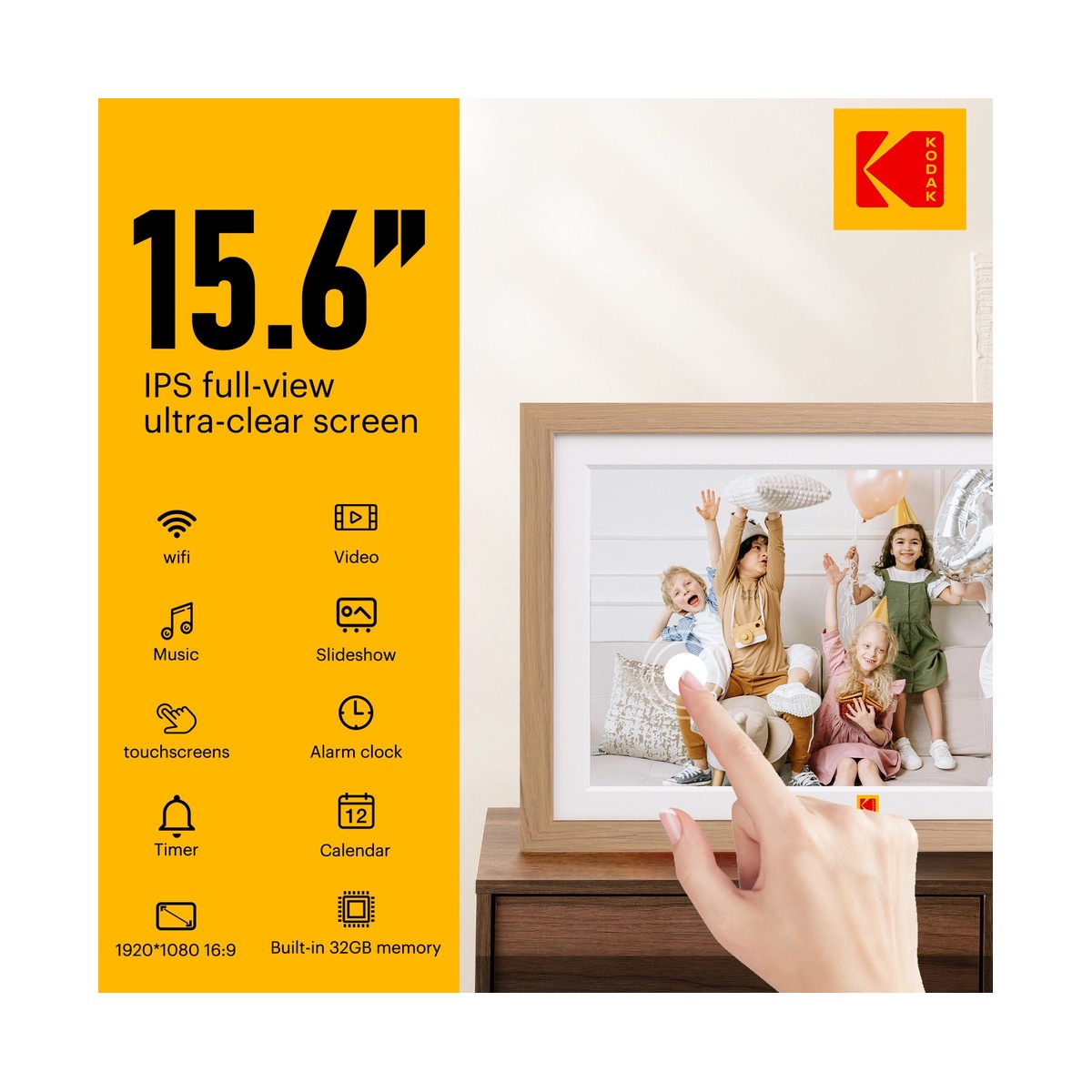 Khung ảnh kỹ thuật số Kodak RCF-1561W 15.6 inch Full HD Wi-Fi Vân Gỗ | Chính hãng