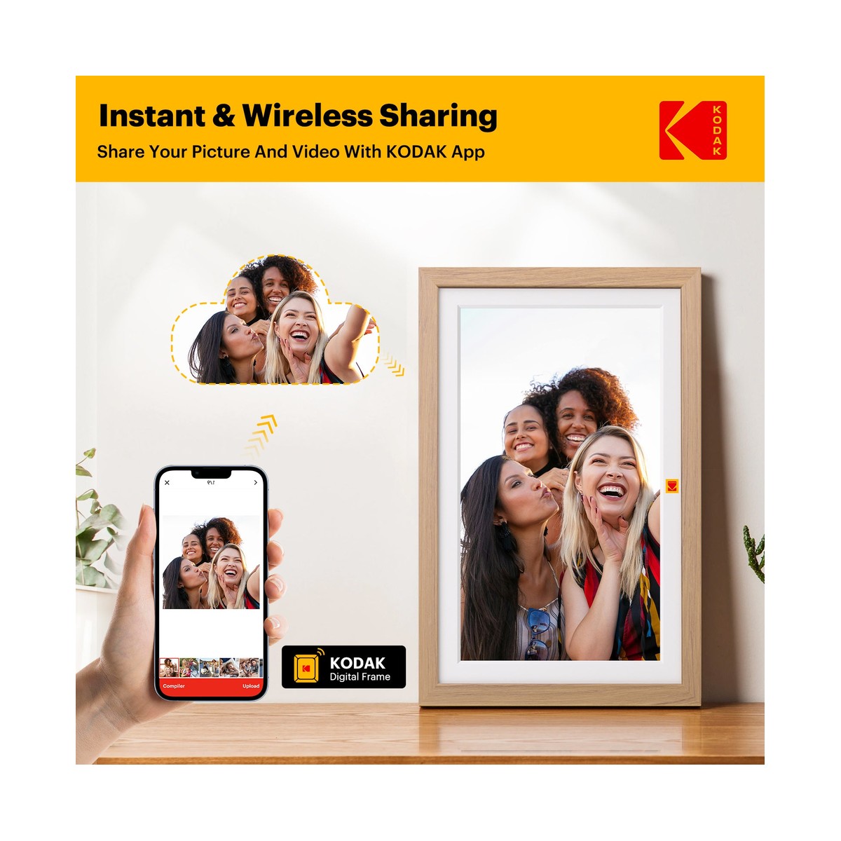 Khung ảnh kỹ thuật số Kodak RCF-1561W 15.6 inch Full HD Wi-Fi Vân Gỗ | Chính hãng