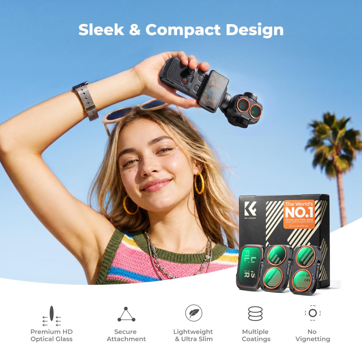 Kính lọc K&F Concept CPL HD cho DJI Osmo Pocket 4P / Pocket 4 Pro | Chính Hãng | Fullvat