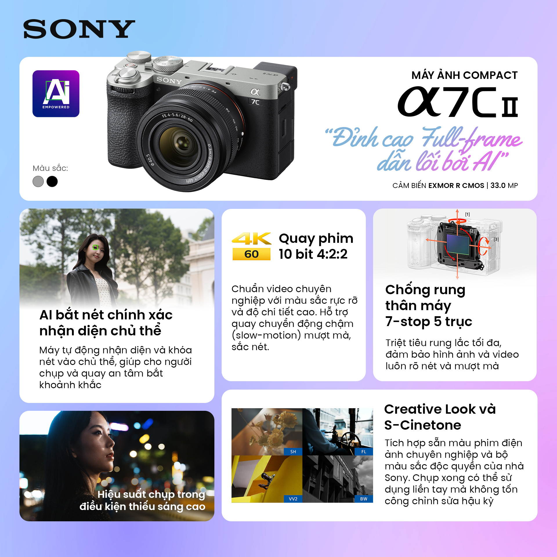 Máy ảnh Sony Alpha A7C Mark II Màu Đen Body Only | A7C2 | Chính hãng